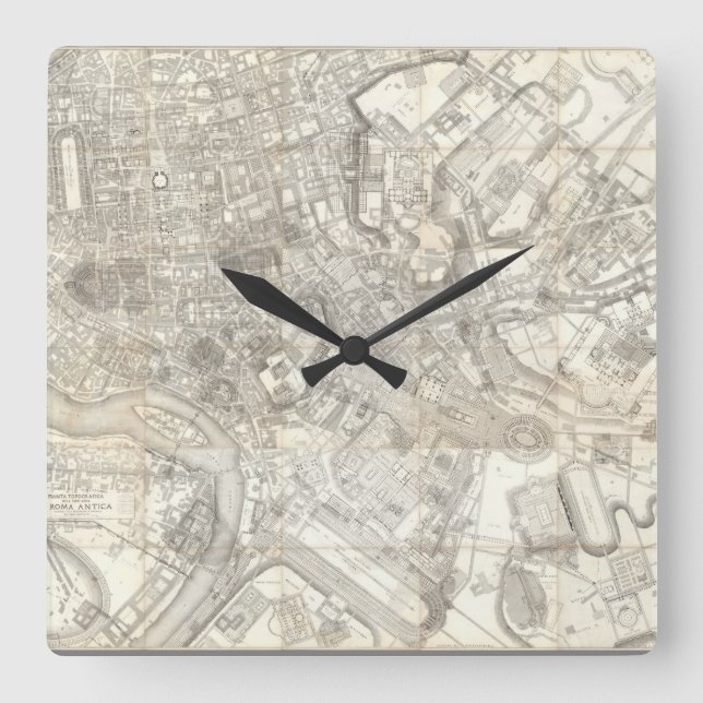 Topographic Map of Ancient Rome, Italy Square Wall Clock (Front)