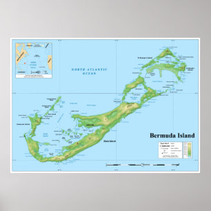 Topographic Map of Bermuda Islands Great Britain Poster
