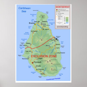 Topographic Map of Montserrat in the Caribbean Sea Poster
