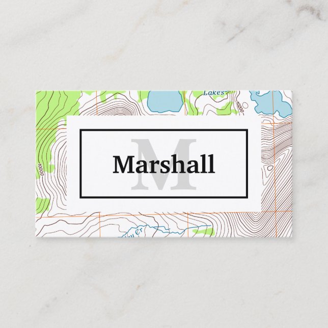 Topographic Map with Your Name and Monogram Business Card (Front)