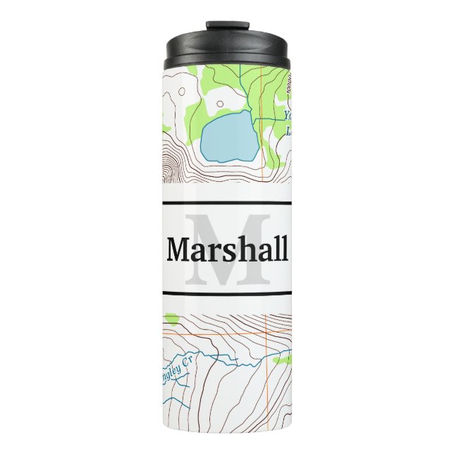 Topographic Map with Your Name and Monogram Thermal Tumbler (Front)