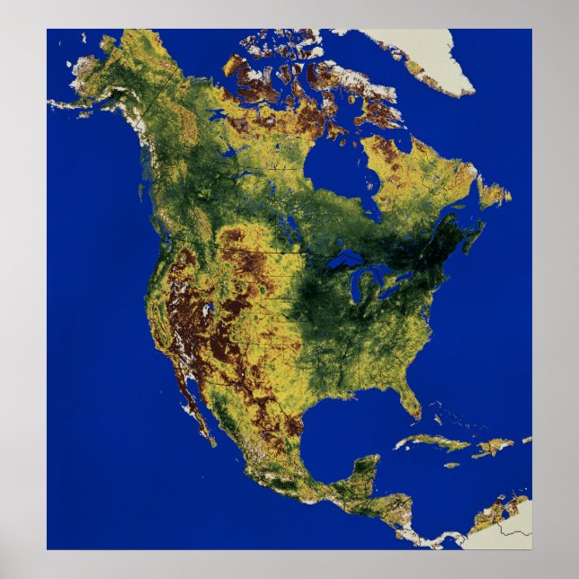 Topographic View of North and Central America Poster (Front)