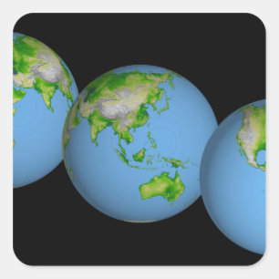 Topographic views of the world square sticker