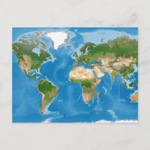 Topographic World Map Earth Illustration Postcard