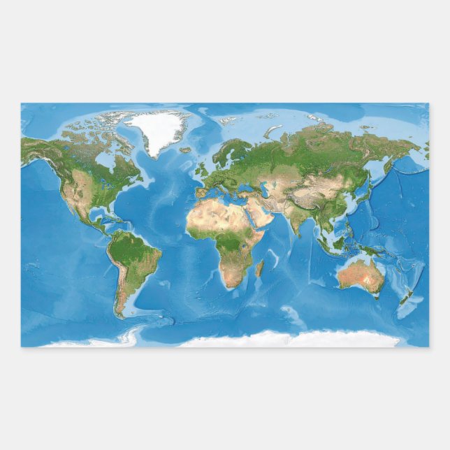 Topographic World Map Earth Illustration Rectangular Sticker (Front)