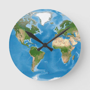 Topographic World Map Earth Illustration Round Clock