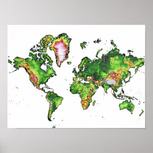 Topographic World Map Poster