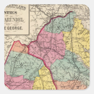 Topographical atlas of Maryland counties 4 Square Sticker