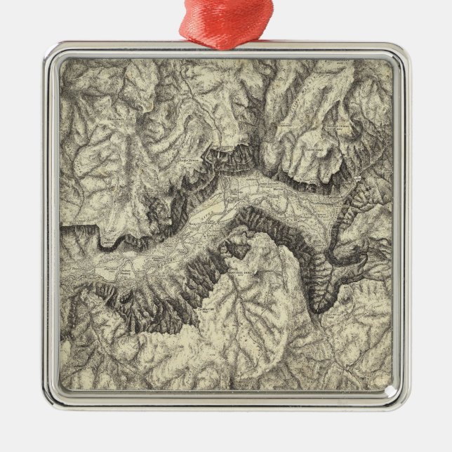 Topographical Map of The Yosemite Valley Metal Tree Decoration (Front)