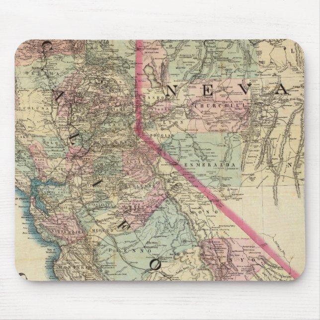 Topographical Railroad and County Map, California Mouse Mat (Front)