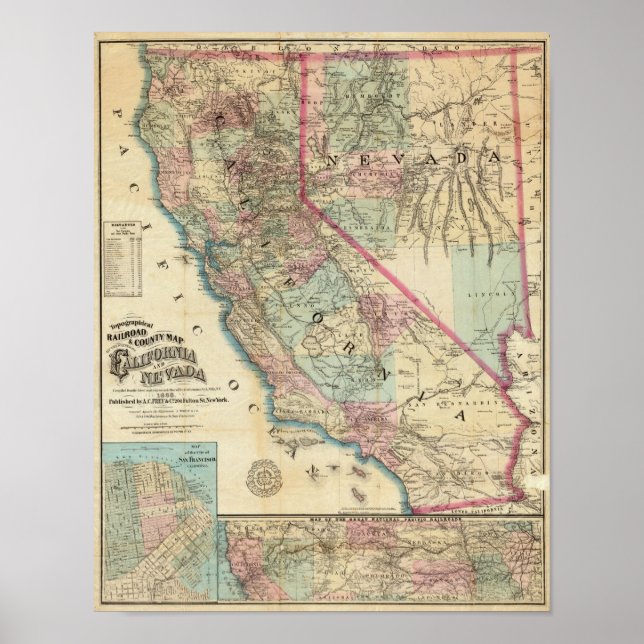 Topographical Railroad and County Map, California Poster (Front)