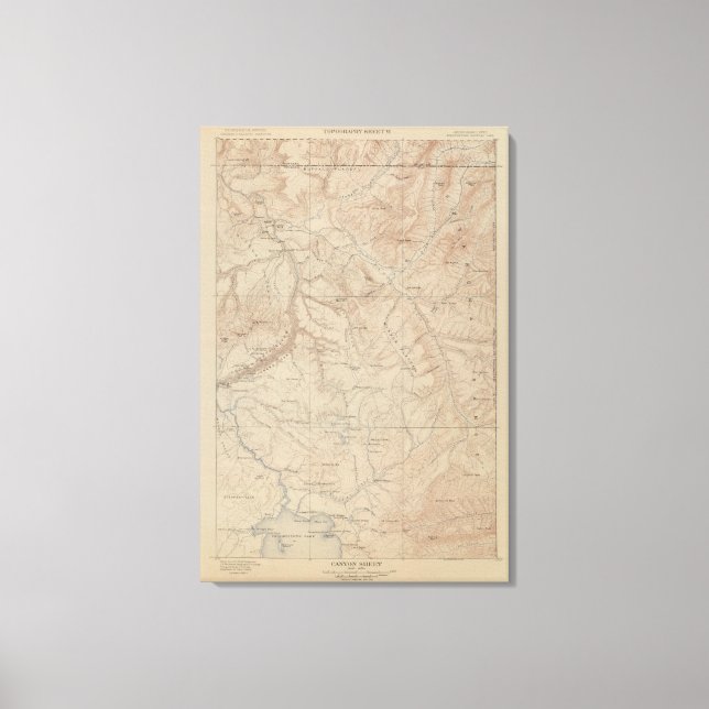 Topography Map, Yellowstone National Part, Wyoming Canvas Print (Front)