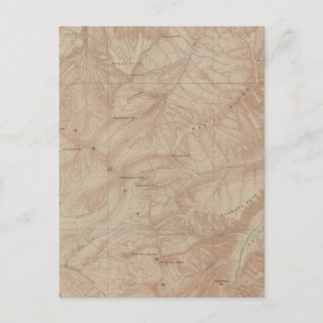 Topography Map, Yellowstone National Part, Wyoming Postcard (Front)