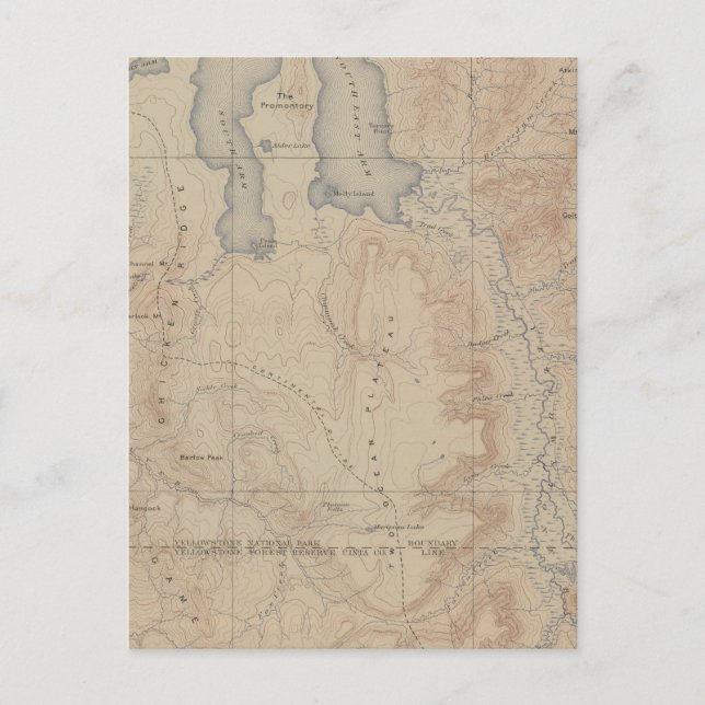 Topography Map, Yellowstone National Part, Wyoming Postcard (Front)