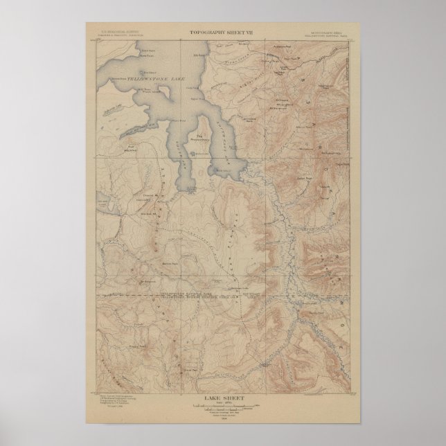Topography Map, Yellowstone National Part, Wyoming Poster (Front)