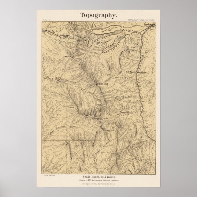 Topography TruckeeDonner Pass Region, California Poster (Front)