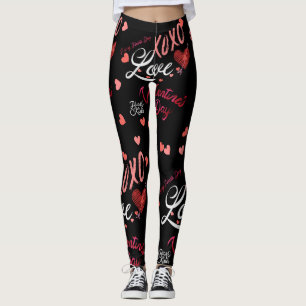 Topography Valentine's Day Hugs Kisses XOXO Print  Leggings