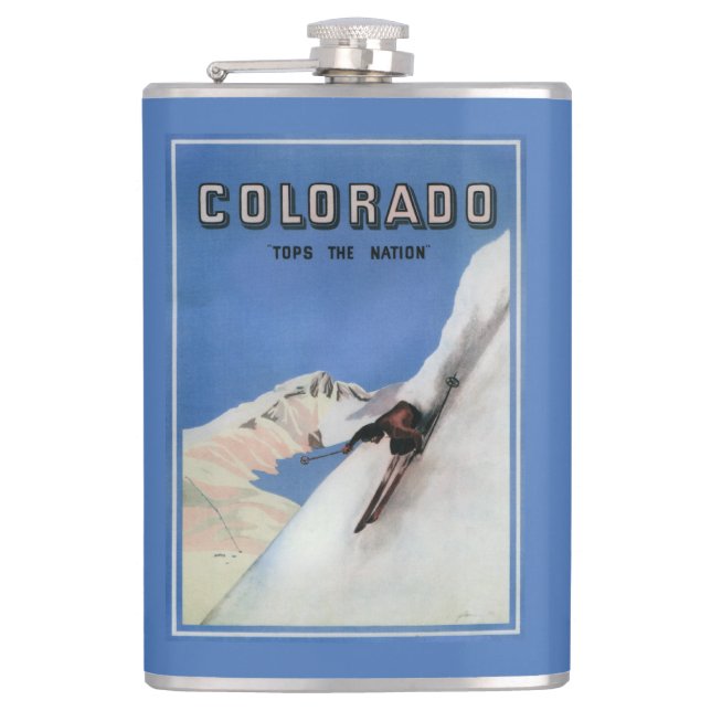 Tops the Nation - Skiing Promotional Poster Hip Flask (Front)