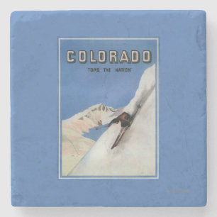 Tops the Nation - Skiing Promotional Poster Stone Coaster
