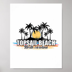 Topsail Beach North Carolina Retro Surfing Beach F Poster