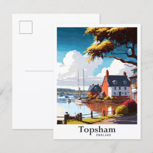 Topsham England Art Vintage Travel Illustration Postcard