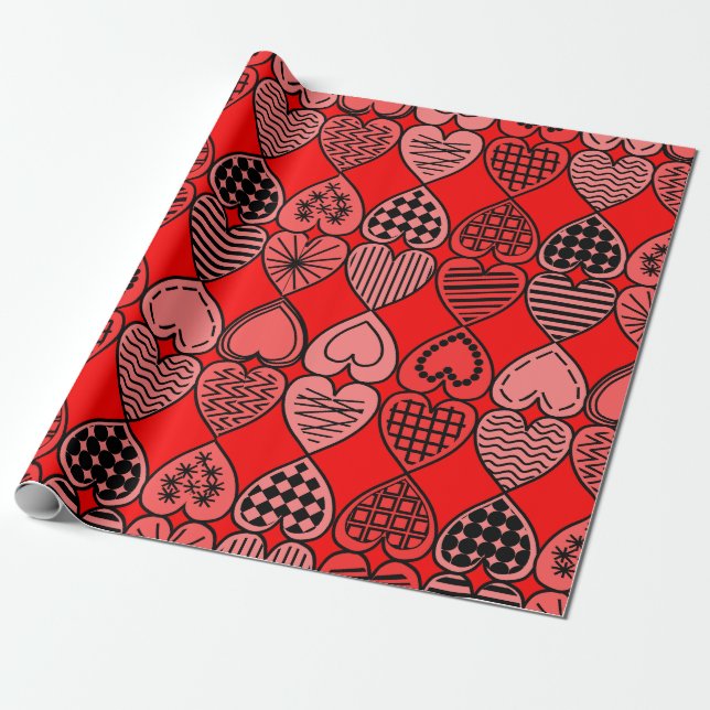 Topsy Turvy Hearts Wrapping Paper (Unrolled)