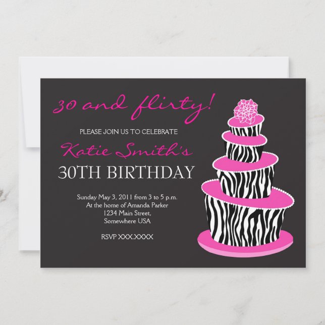 Topsy Turvy Zebra Cake Birthday invitation (Front)