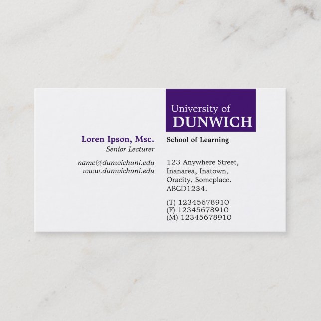 TopTag University - Deep Purple Business Card (Front)