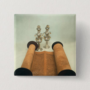 Torah scroll with Silver Crown finials 15 Cm Square Badge