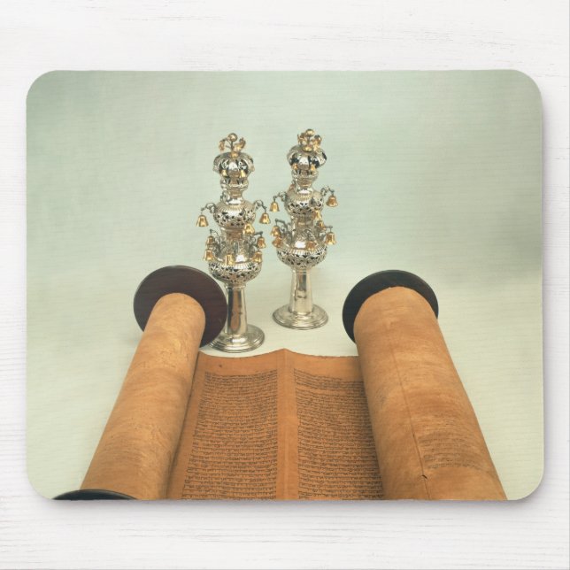 Torah scroll with Silver Crown finials Mouse Mat (Front)