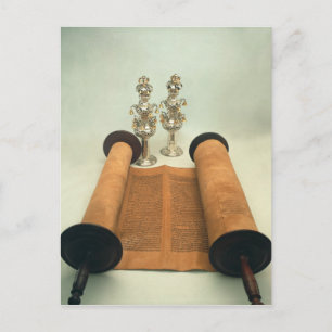 Torah scroll with Silver Crown finials Postcard