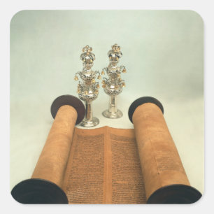 Torah scroll with Silver Crown finials Square Sticker