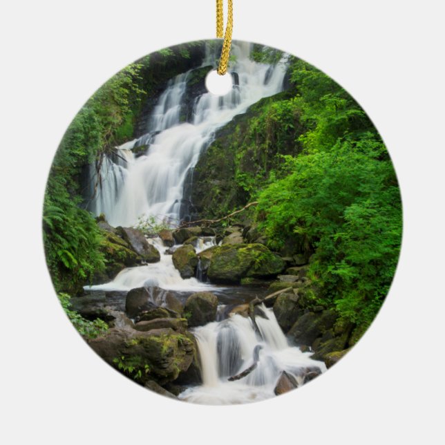 Torc waterfall scenic, Ireland Ceramic Tree Decoration (Front)
