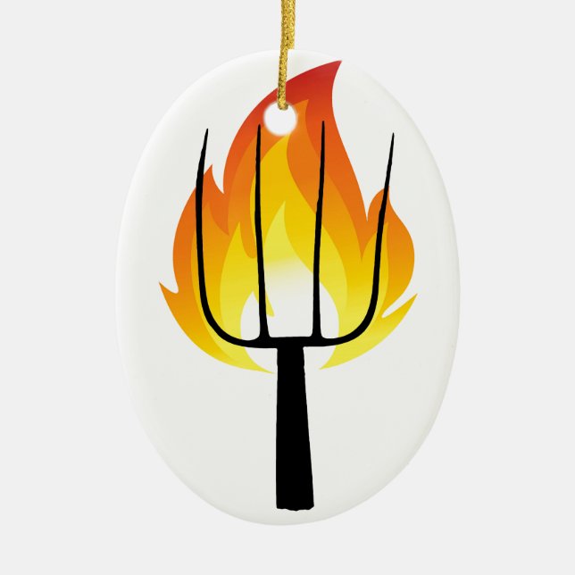 Torch and Pitchfork Ceramic Tree Decoration (Front)