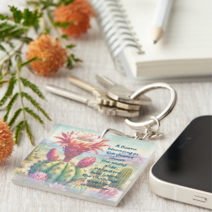 Torch Cactus Flower & Quote Key Ring