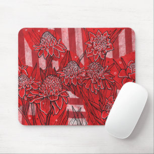 Torch Ginger Lily, Red Flowers Tropical Floral Art Mouse Mat