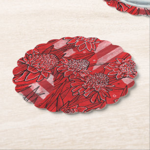 Torch Ginger Lily, Red Flowers Tropical Floral Art Paper Coaster