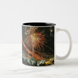 Torchlight parade and fireworks during Winter Two-Tone Coffee Mug