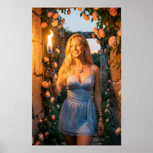 Torchlit Garden of Evening Grace Poster
