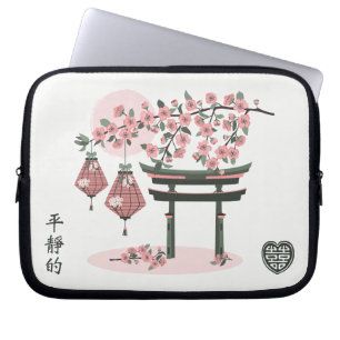 Torii blossom lanterns Asian graphic design Laptop Sleeve