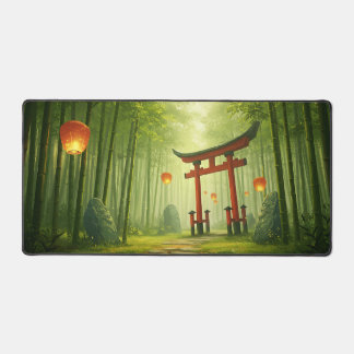 Torii Gate in Mystical Bamboo Forest Desk Mat