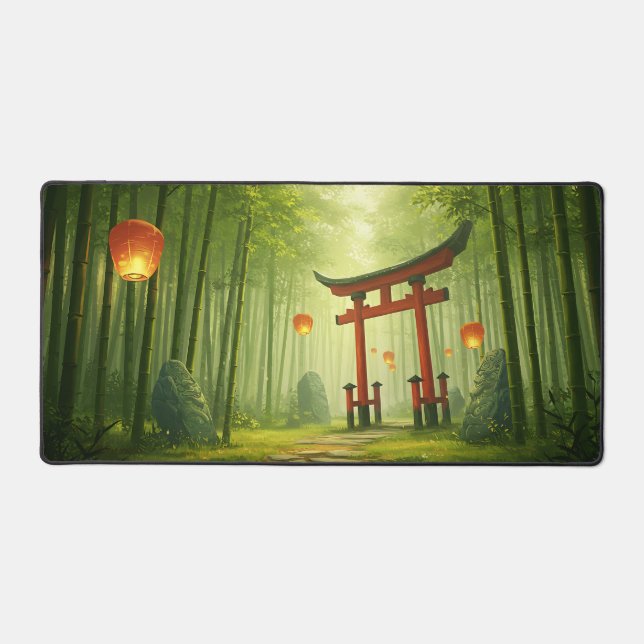 Torii Gate in Mystical Bamboo Forest Desk Mat (Front)