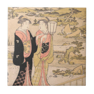 Torii Kiyonaga  Two Women in a Garden japanese art Tile