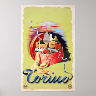 Torino Turin Italy Vintage Travel Poster Restored