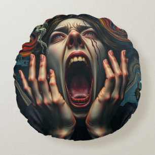 Tormented Woman Haunting Scream Round Cushion