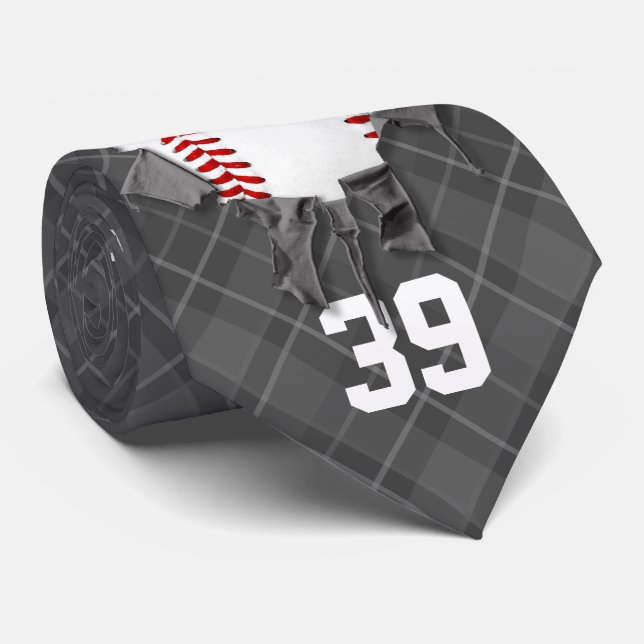 Torn Baseball (dark/personalised) Tie (Rolled)