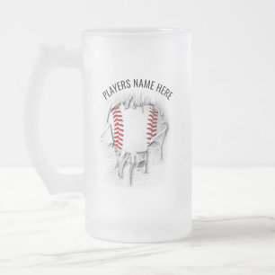 Torn Baseball Frosted Glass Beer Mug