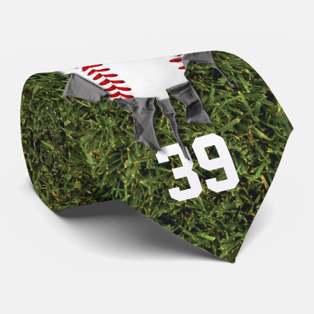 Torn Baseball (grass/personalised) Tie (Rolled)
