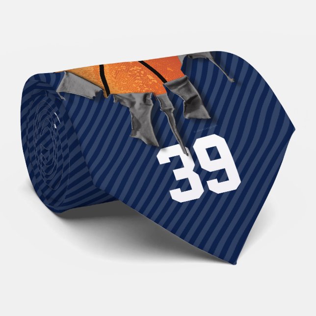 Torn Basketball (dark/personalised) Tie (Rolled)