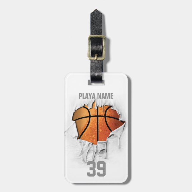Torn Basketball (white personalised) Luggage Tag (Front Vertical)